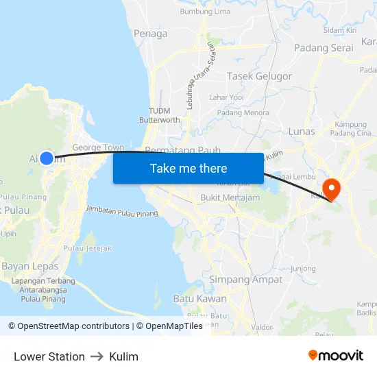 Lower Station to Kulim map