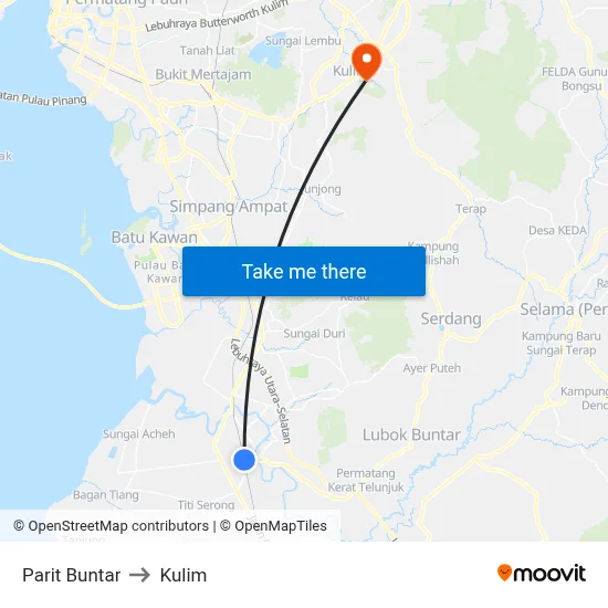 Parit Buntar to Kulim map