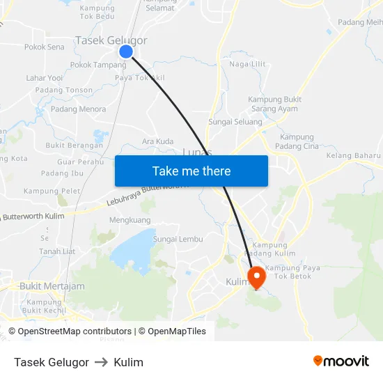 Tasek Gelugor to Kulim map