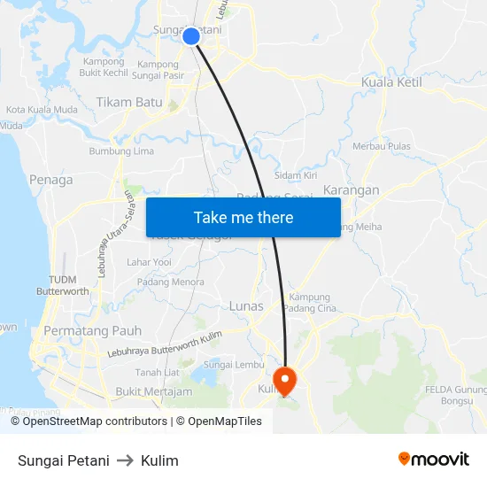 Sungai Petani to Kulim map