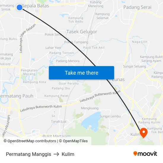 Permatang Manggis to Kulim map