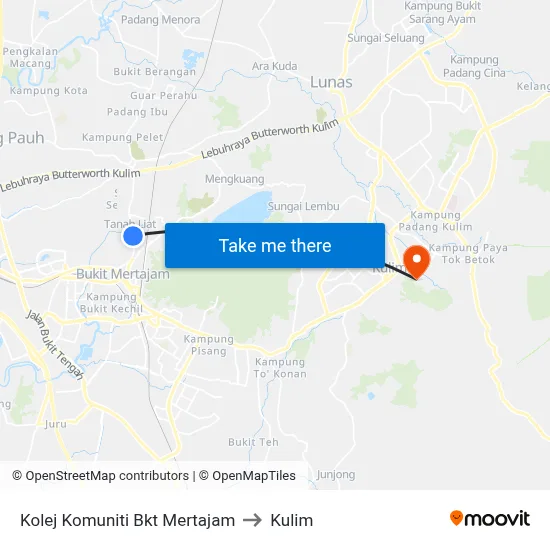 Kolej Komuniti Bkt Mertajam to Kulim map