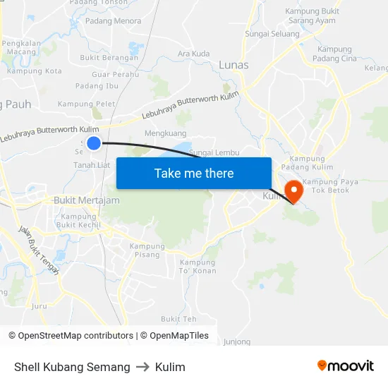 Shell Kubang Semang to Kulim map