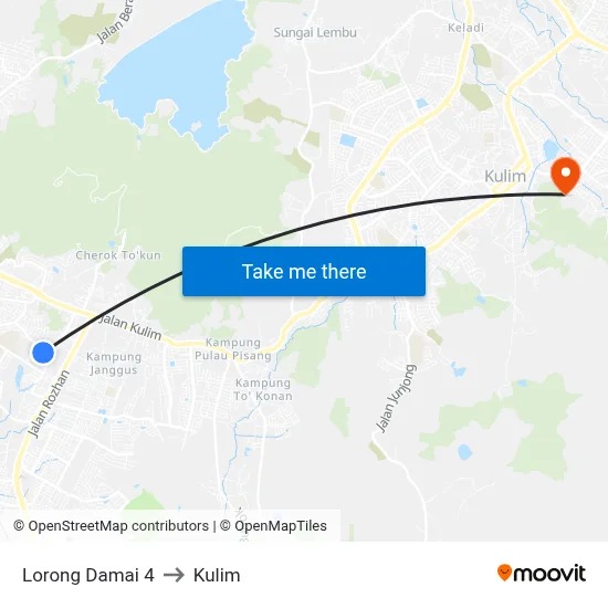 Lorong Damai 4 to Kulim map