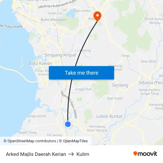 Arked Majlis Daerah Kerian to Kulim map