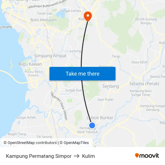 Kampung Permatang Simpor to Kulim map