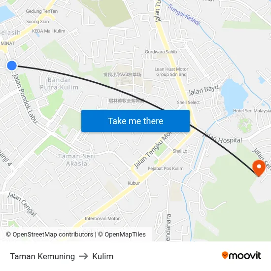 Taman Kemuning to Kulim map