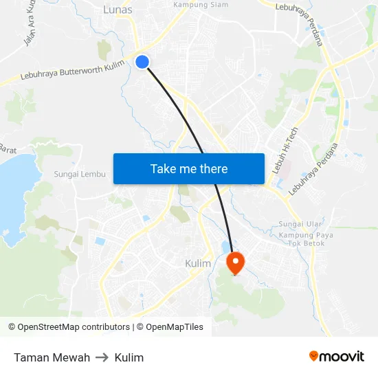 Taman Mewah to Kulim map
