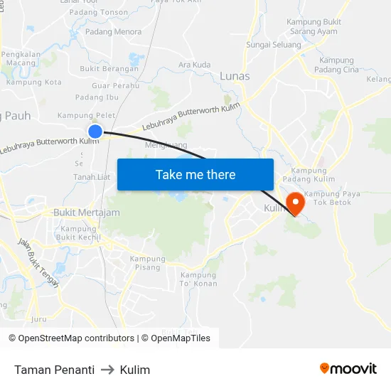 Taman Penanti to Kulim map