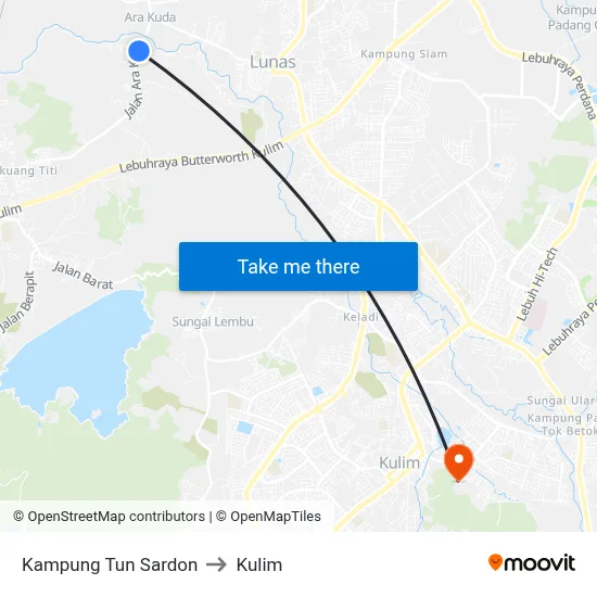Kampung Tun Sardon to Kulim map
