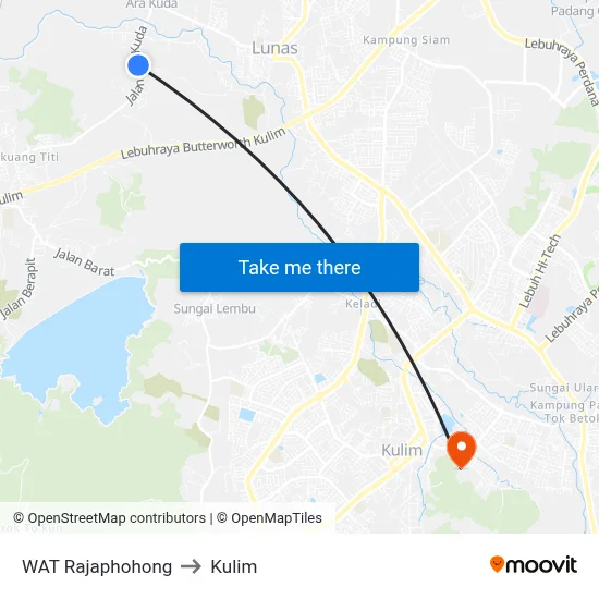 WAT Rajaphohong to Kulim map