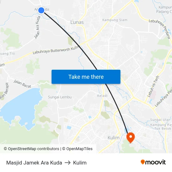 Masjid Jamek Ara Kuda to Kulim map