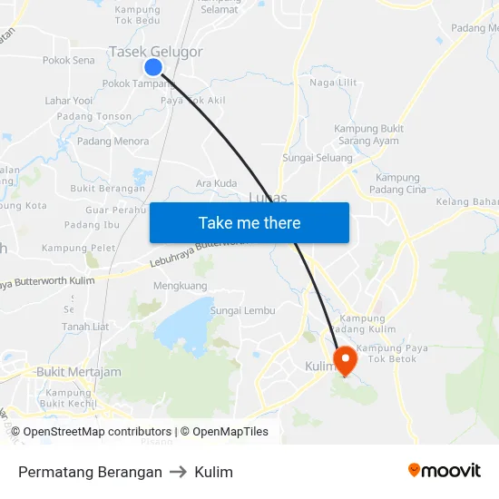 Permatang Berangan to Kulim map