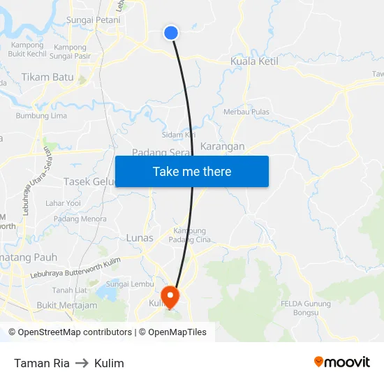 Taman Ria to Kulim map