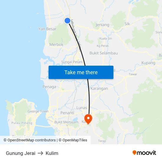 Gunung Jerai to Kulim map