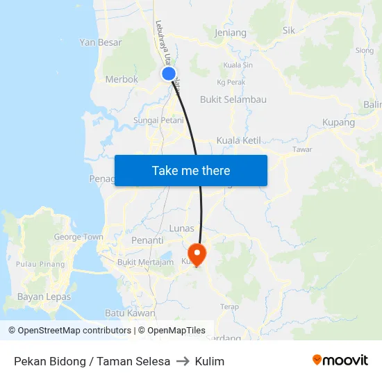 Pekan Bidong / Taman Selesa to Kulim map