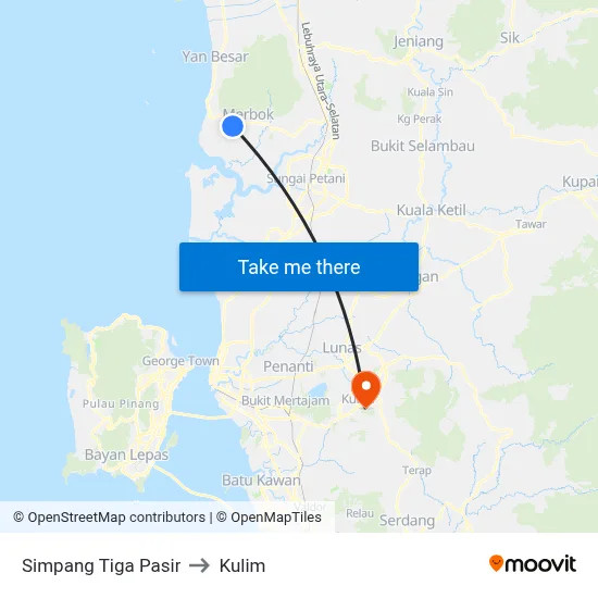 Simpang Tiga Pasir to Kulim map