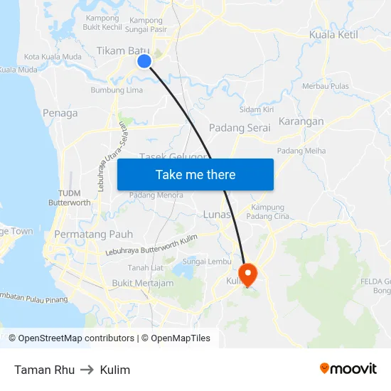Taman Rhu to Kulim map