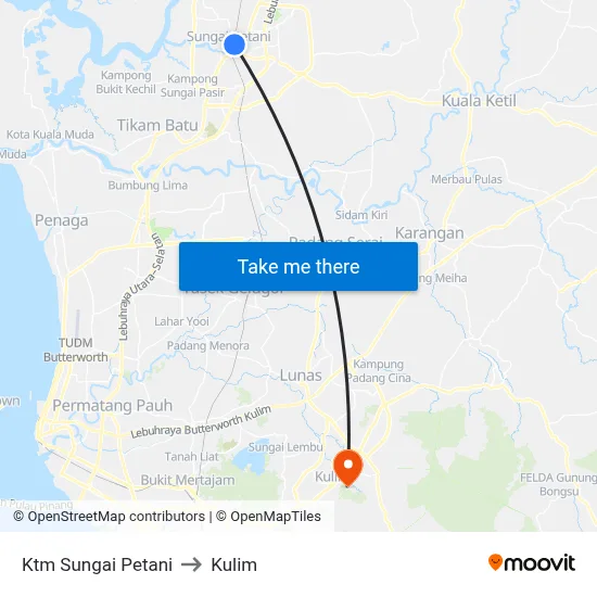 Ktm Sungai Petani to Kulim map