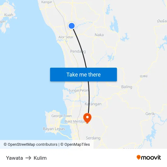 Yawata to Kulim map