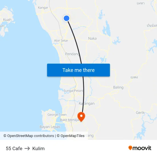 55 Cafe to Kulim map