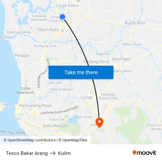 Tesco Bakar Arang to Kulim map