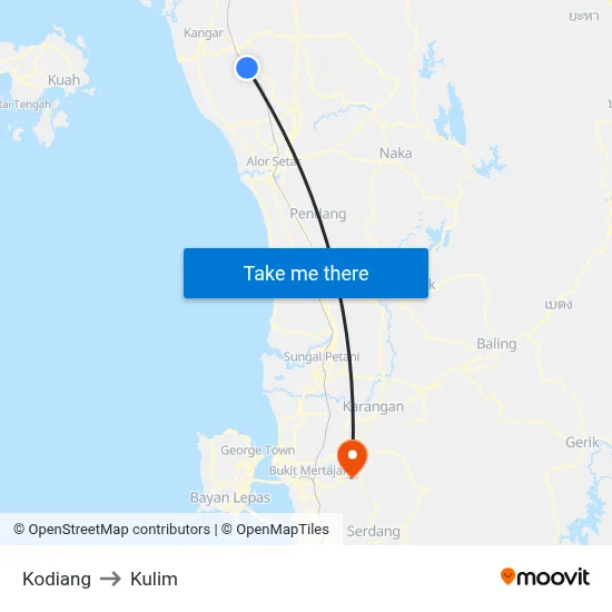 Kodiang to Kulim map