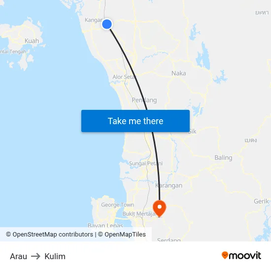 Arau to Kulim map