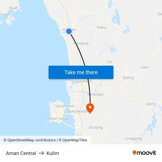 Aman Central to Kulim map