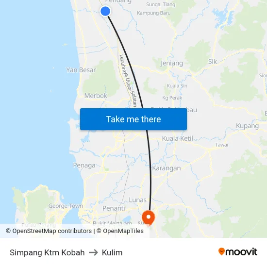 Simpang Ktm Kobah to Kulim map