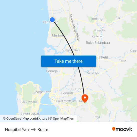 Hospital Yan to Kulim map