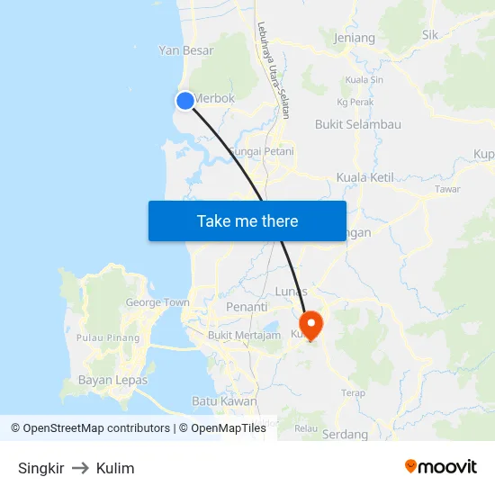 Singkir to Kulim map