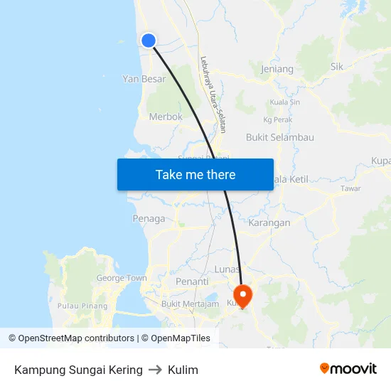Kampung Sungai Kering to Kulim map