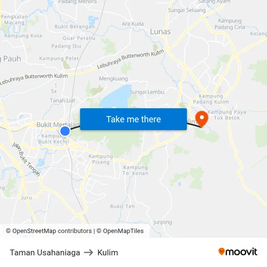 Taman Usahaniaga to Kulim map