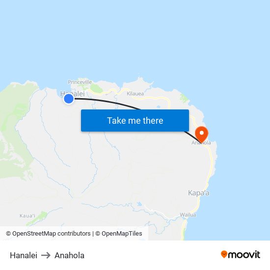 Hanalei to Anahola map