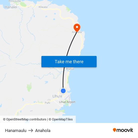 Hanamaulu to Anahola map
