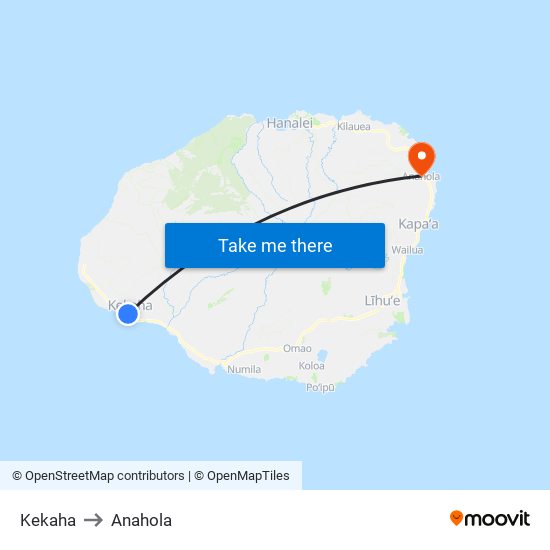 Kekaha to Anahola map