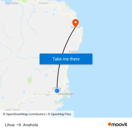 Lihue to Anahola map