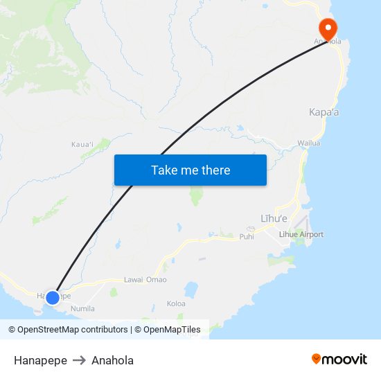 Hanapepe to Anahola map