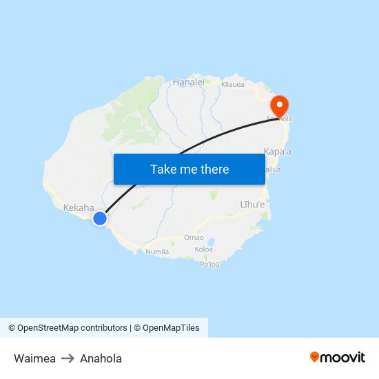 Waimea to Anahola map