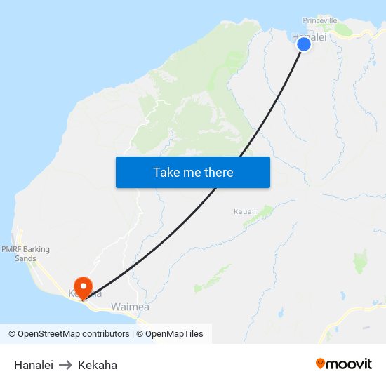 Hanalei to Kekaha map