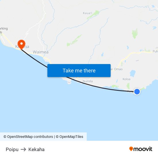 Poipu to Kekaha map