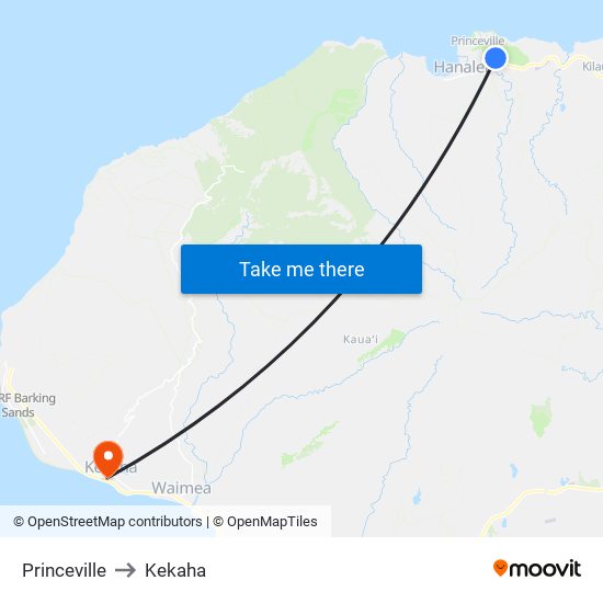 Princeville to Kekaha map