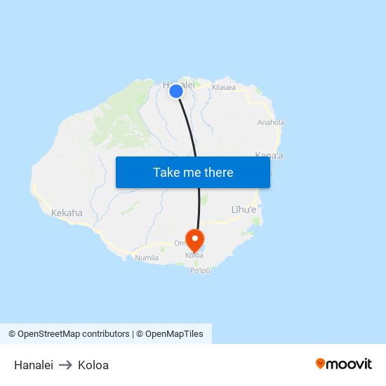 Hanalei to Koloa map