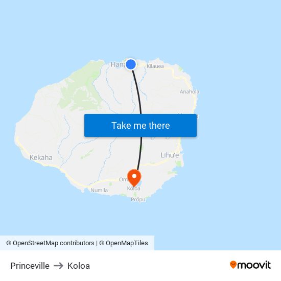 Princeville to Koloa map