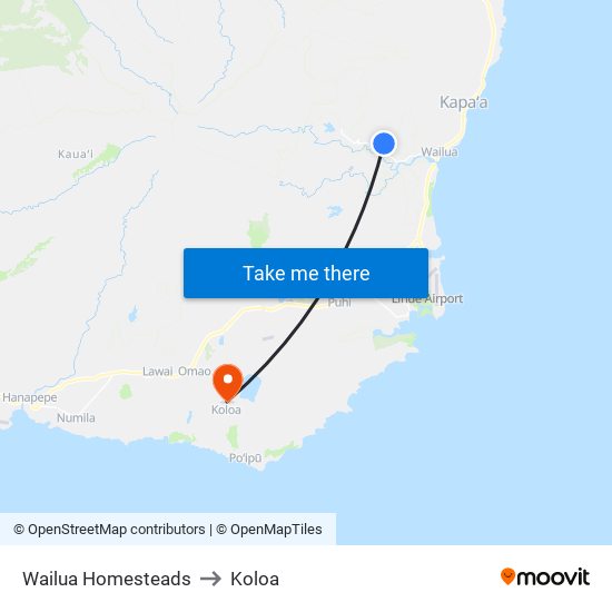 Wailua Homesteads to Koloa map