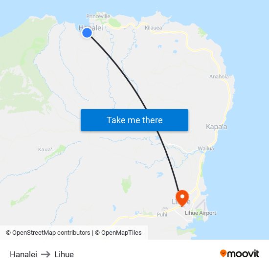 Hanalei to Lihue map