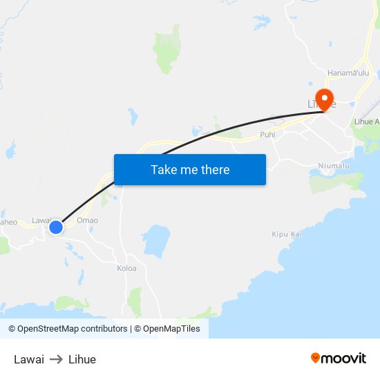 Lawai to Lihue map