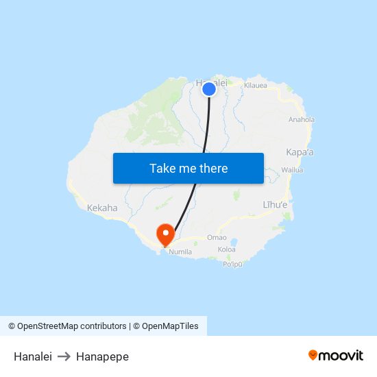 Hanalei to Hanapepe map