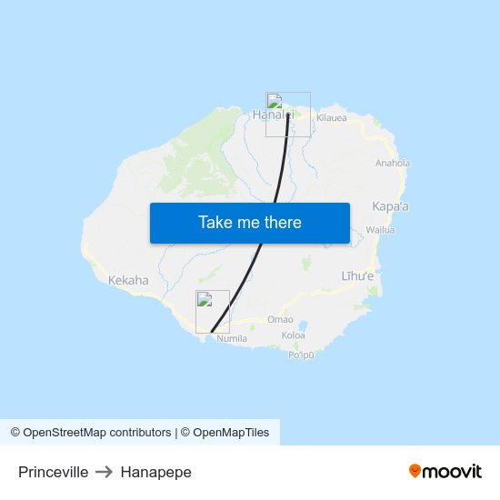 Princeville to Hanapepe map